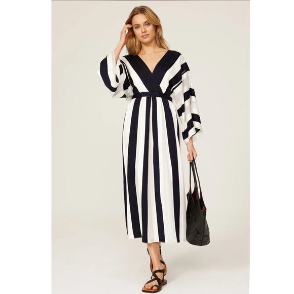 ADAM LIPPES COLLECTIVE Black White Striped Kimono Stripe Sleeve Dress Size 8 - Picture 1 of 9